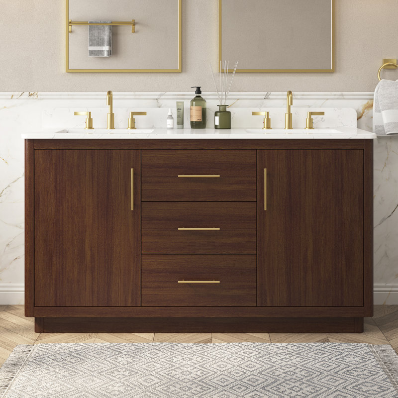 Juska 60" Freestanding Single Sink Bathroom Vanity With Engineered Stone Countertop, 61"