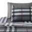 Ensemble de housse de couette avec housse de couette 4 pièces en rayonne de bambou à motif de tartan gris Marina-1413852472