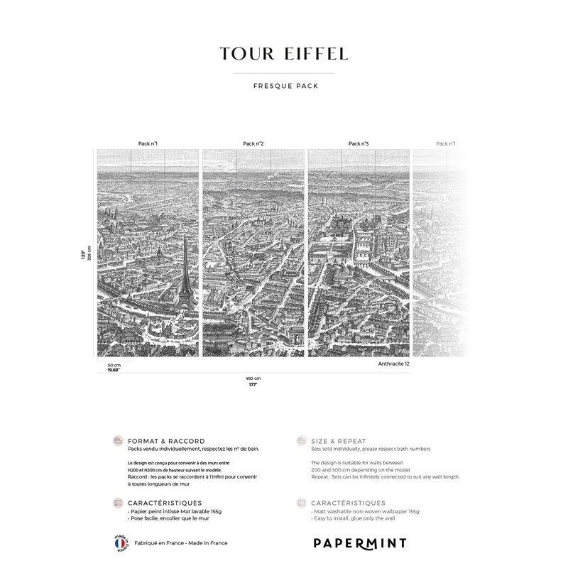 Tour Eiffel, ensembles 1, 2 et 3 en gris