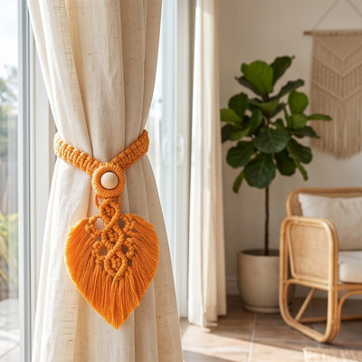 Artificial Wreath Boho Macrame Leaf Curtain Tiebacks Hand Woven Cotton Curtain Holdbacks With Wooden Bead  Window Drape  Backs For Bedroom Living Room Decor 4 Colo