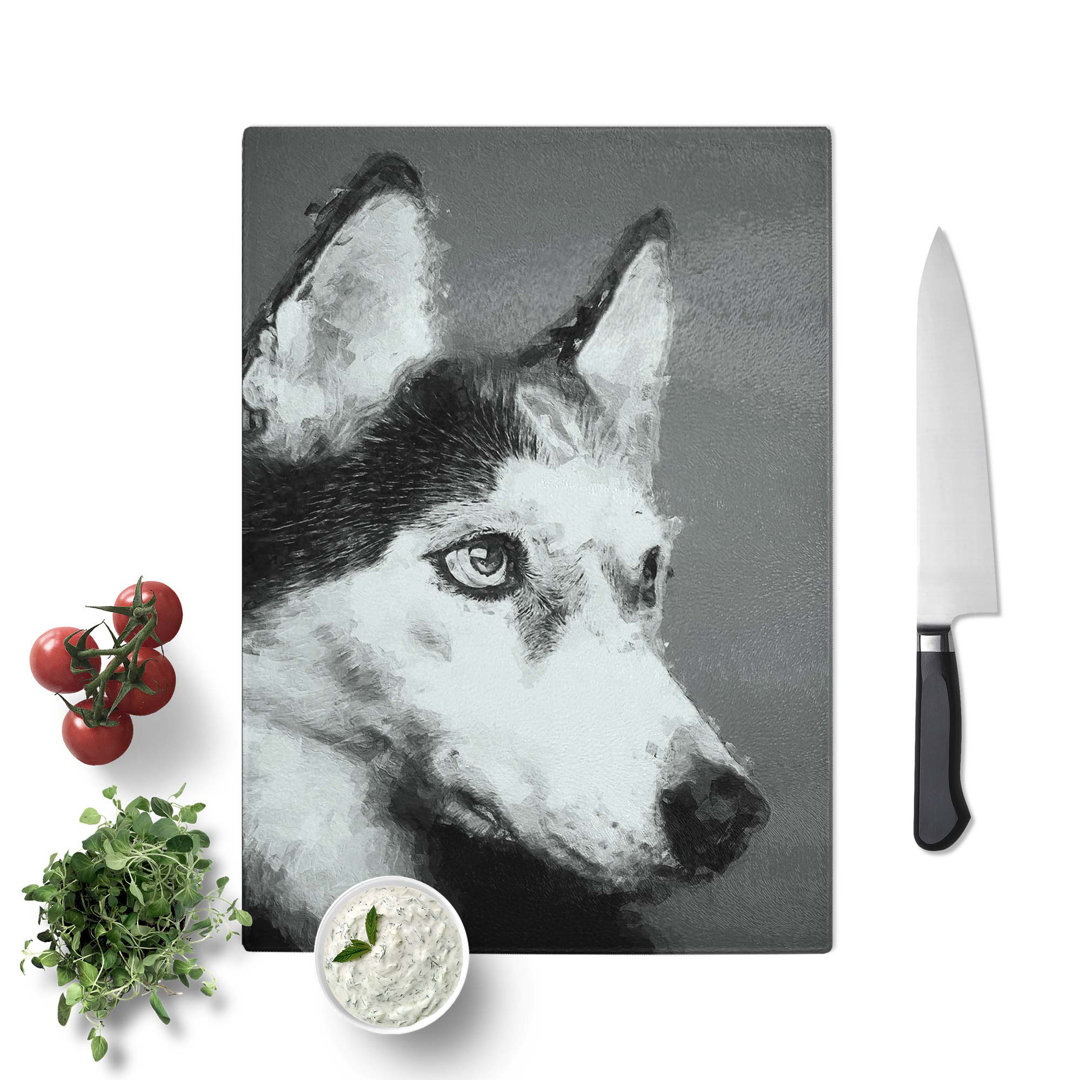 Glass Husky Dog in Abstract Chopping Board