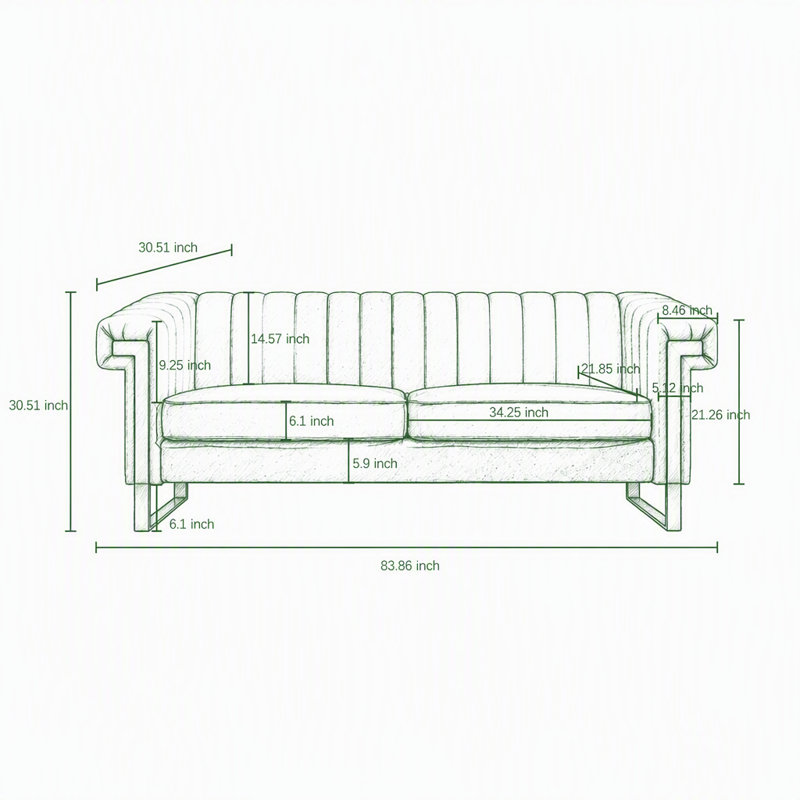 83.86 " Velvet Sofa, Velours orange