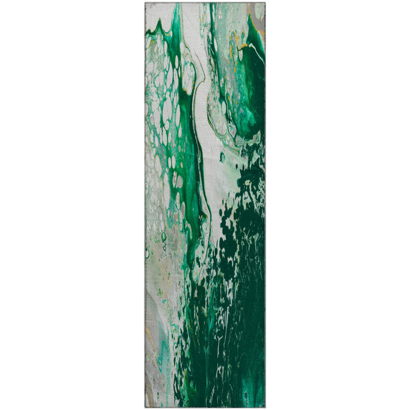 Tapis vert de qualité supérieure lavable à la machine Chananya, Tapis de couloir 2 pi 3 po x 7 pi 6 po