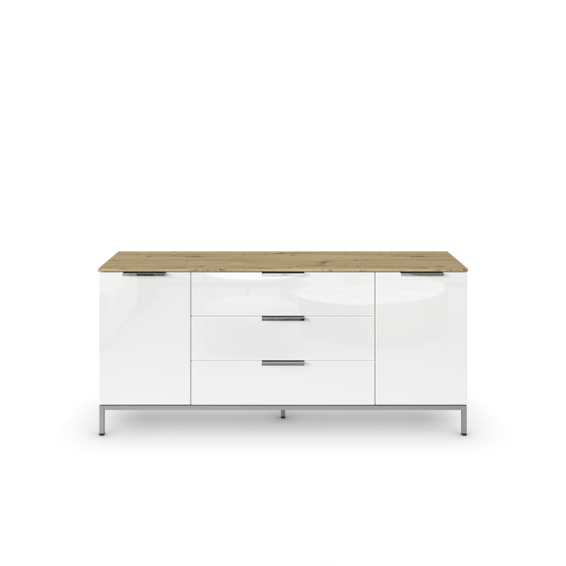 Flipp 3 - Drawer Chest of Drawers, Artisan Oak/White Glass/Chrome