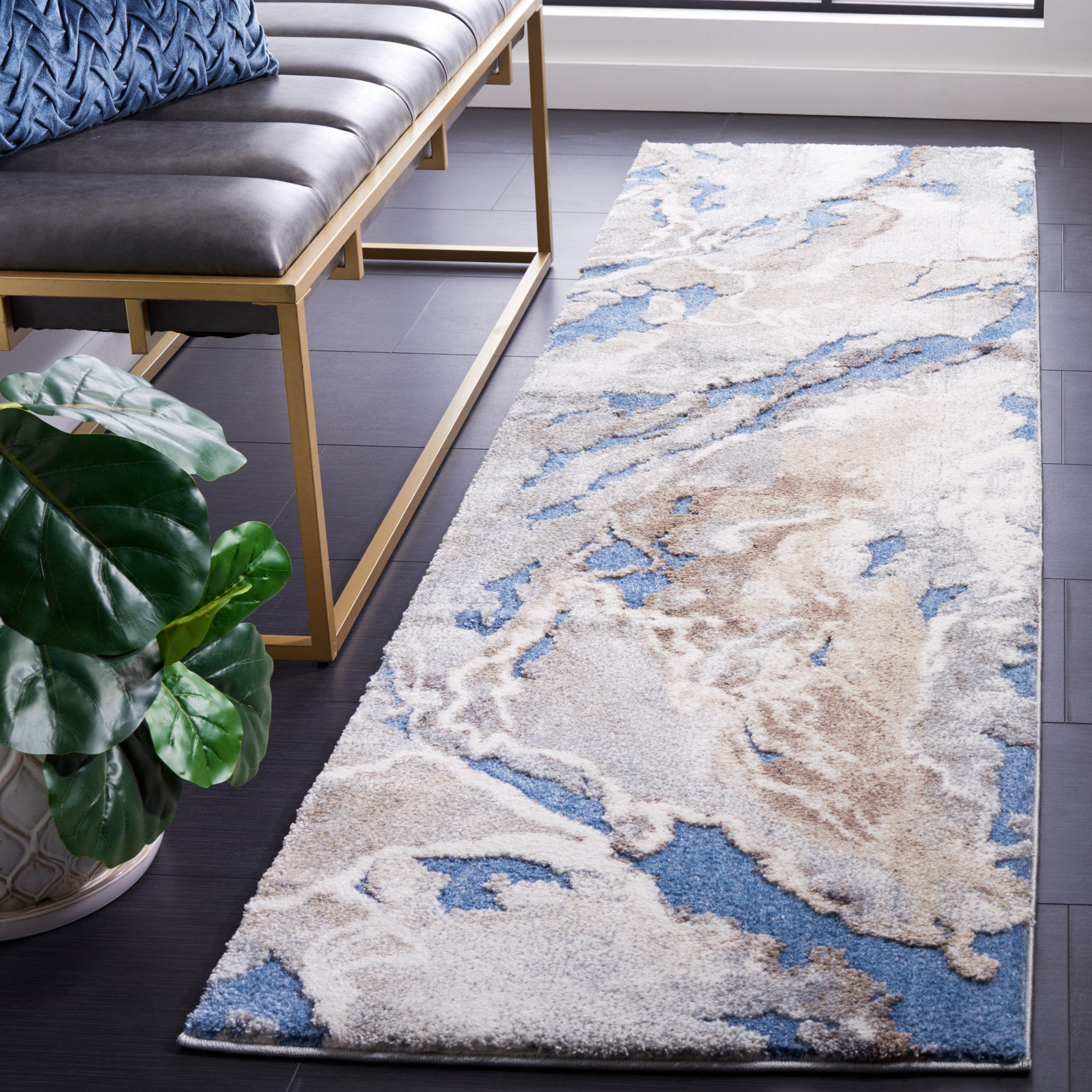 Wrought Studio AmeliaRae Abstract Blue/Beige Area Rug Wayfair