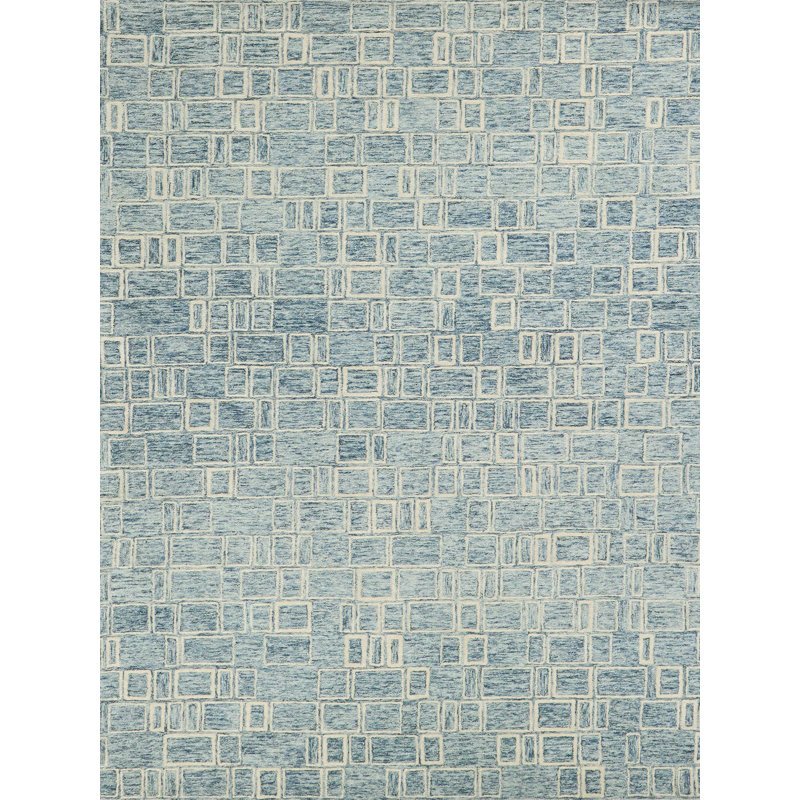 Soho Hand Tufted Wool Abstract Area Rug, Rectangle 9' x 12', Blue/Ivory