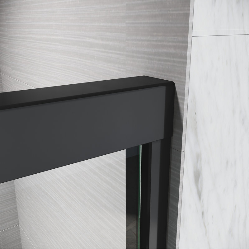 Semi Shower Door 56-60in. W X 72in. H, Clear Tempered Glass, 304 Stainless Steel Handles, Black, Aluminum 56 - 60 In. 72 H Sliding Door, , Thick Black Matt For Room
