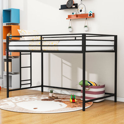 Twin Sturdy Metal Loft Bed With Ladder