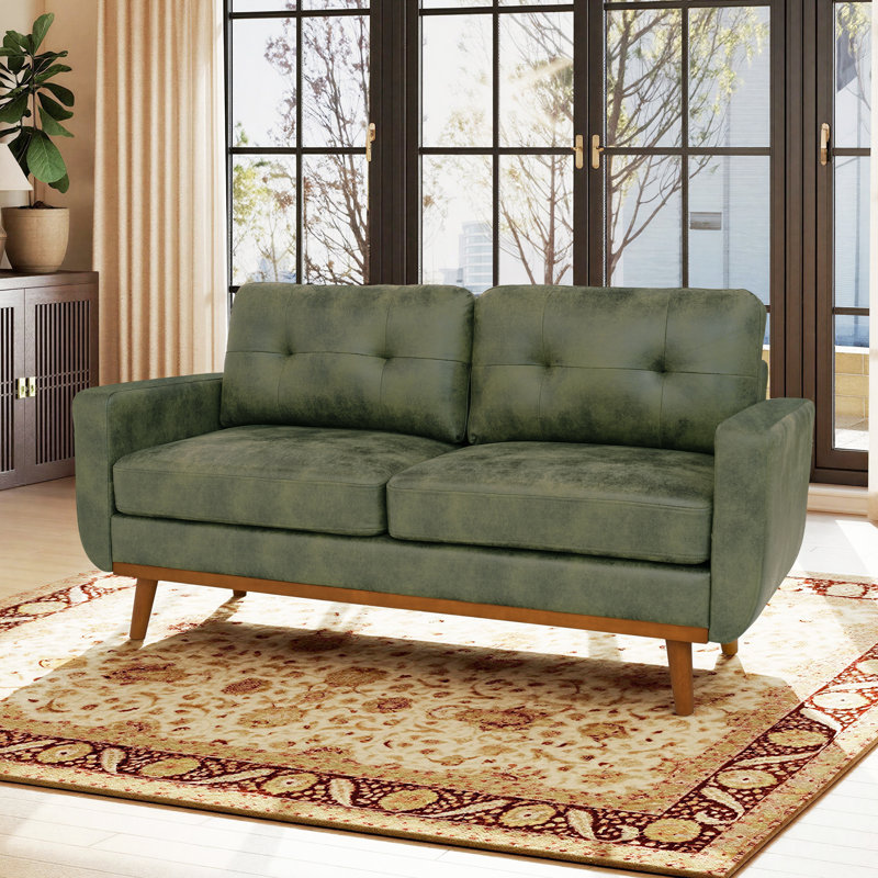 Canapé à deux places 65 po en bois massif de style classique avec tissu respirant 65 po, Olive Green Polyester