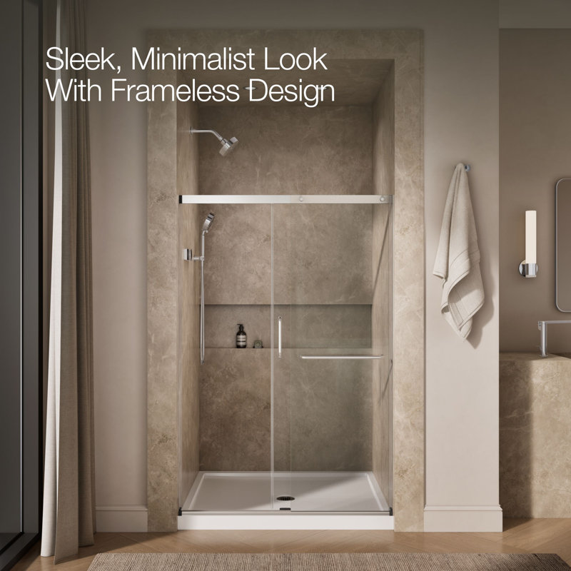 Elate Sliding Shower Door, 70-1/2-In H X 50-1/4 - 53-5/8-In W, With 1/4-In Thick Crystal Clear Glass, Silver/Clear