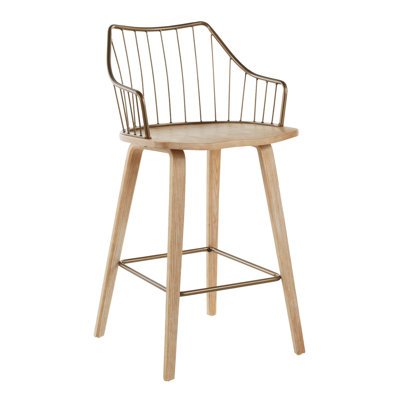 Tabouret de comptoir en bois blanchi et cuivre antique