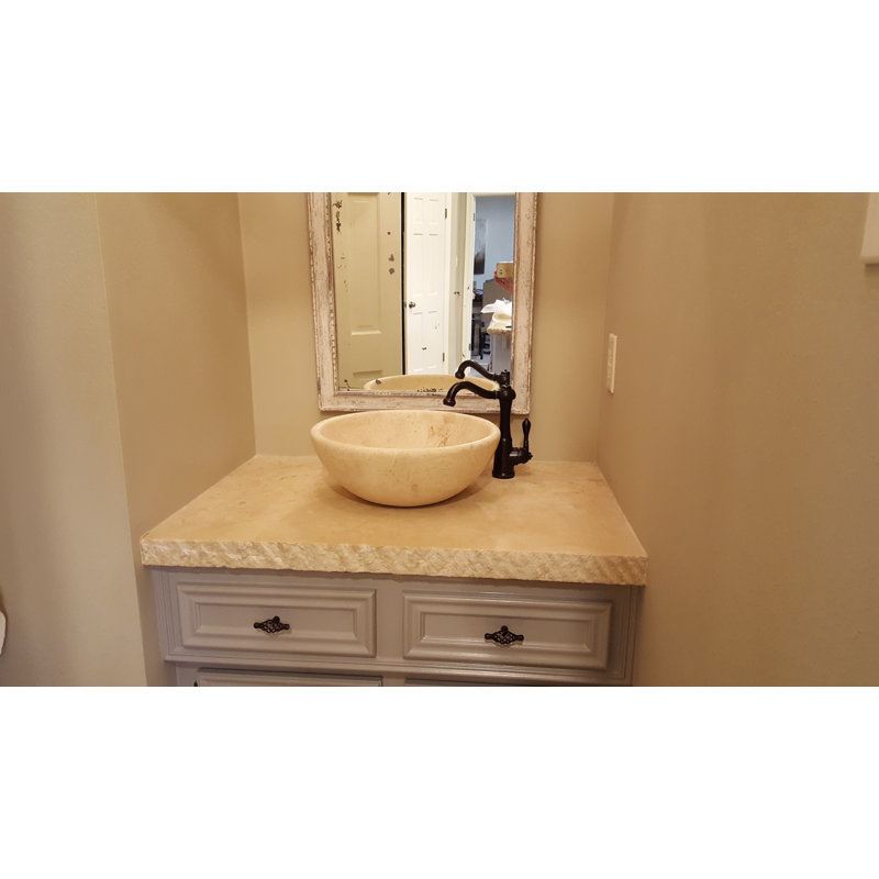 Lavabo de salle de bain vasque circulaire fait à la main Classic Stone, Travertin clair