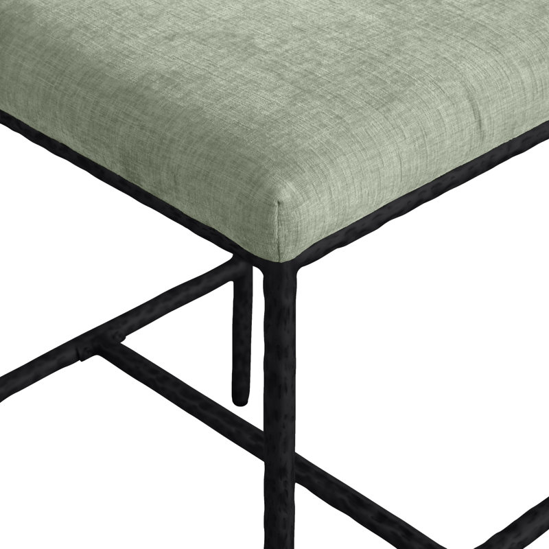 Tabouret de comptoir rembourré Reeves, Tissu chenille menthe, Noir mat