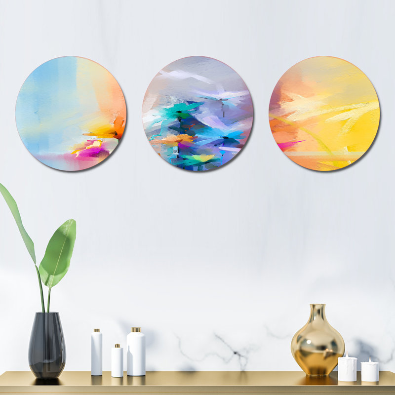 Ensemble de 3 décorations murales fleurs pastel peintes II