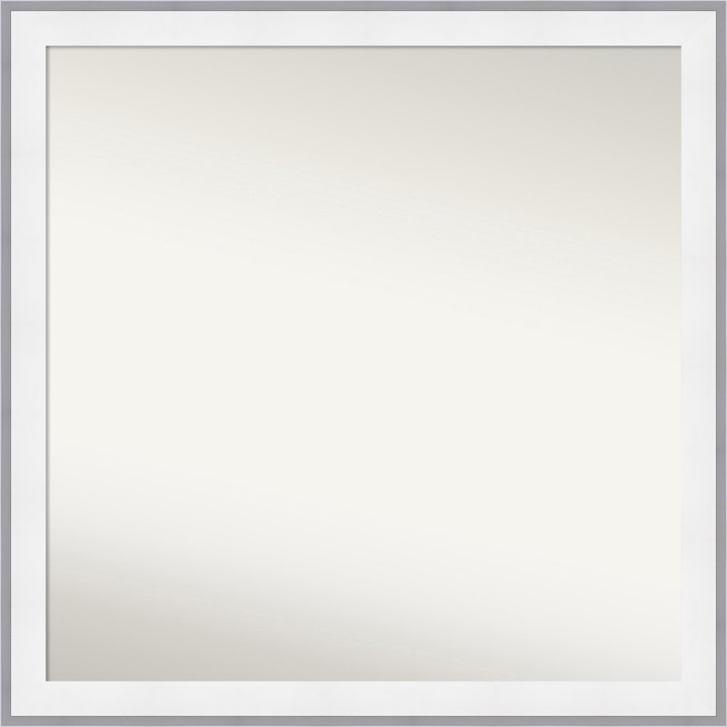 Maya Non-Beveled Framed Wall Mirror, 29.25" x 29.25", White Silver