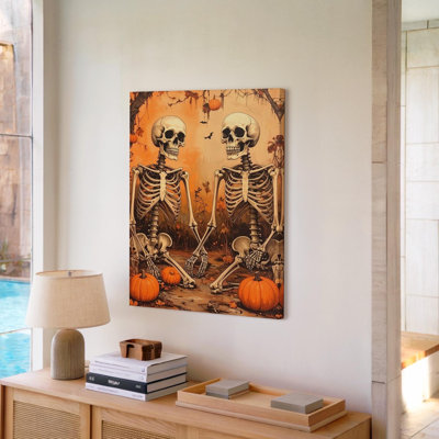 Wall Art Canvas Chatting Skeletons In Swamp Patch Humorous Halloween Undead Art Ready To Hang Gallery Wrapped Home Decor Modern Design