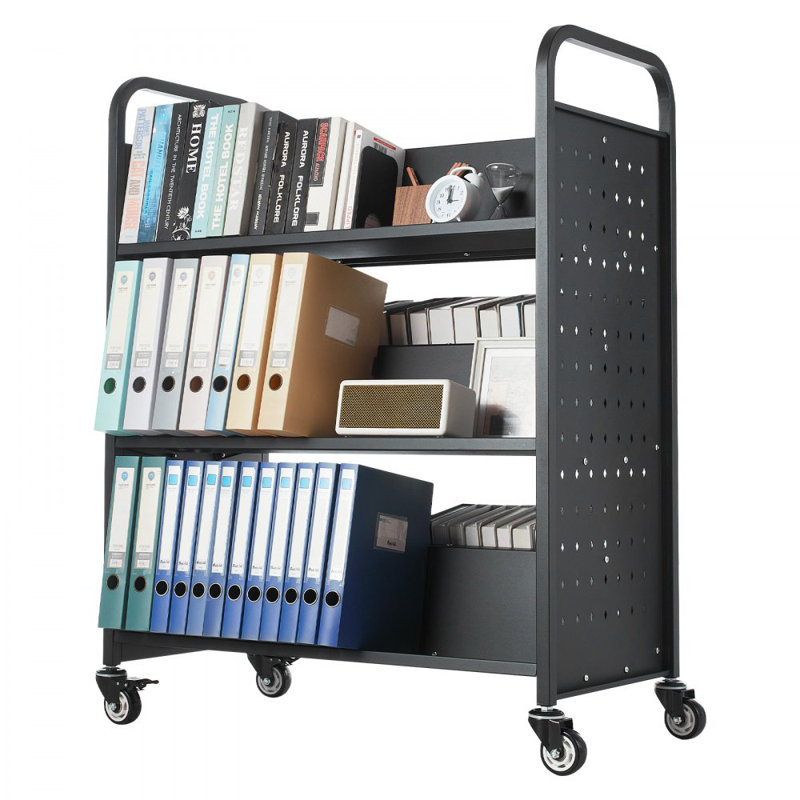 Chariot à livres à 3 niveaux, H 48,2 po x l 38,2 po x P 20,3 po, Noir