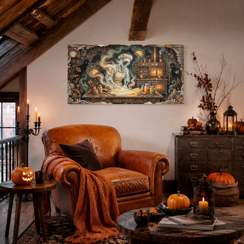 Art mural sur toile, "Ghostly Baker", 32“W x 16”H