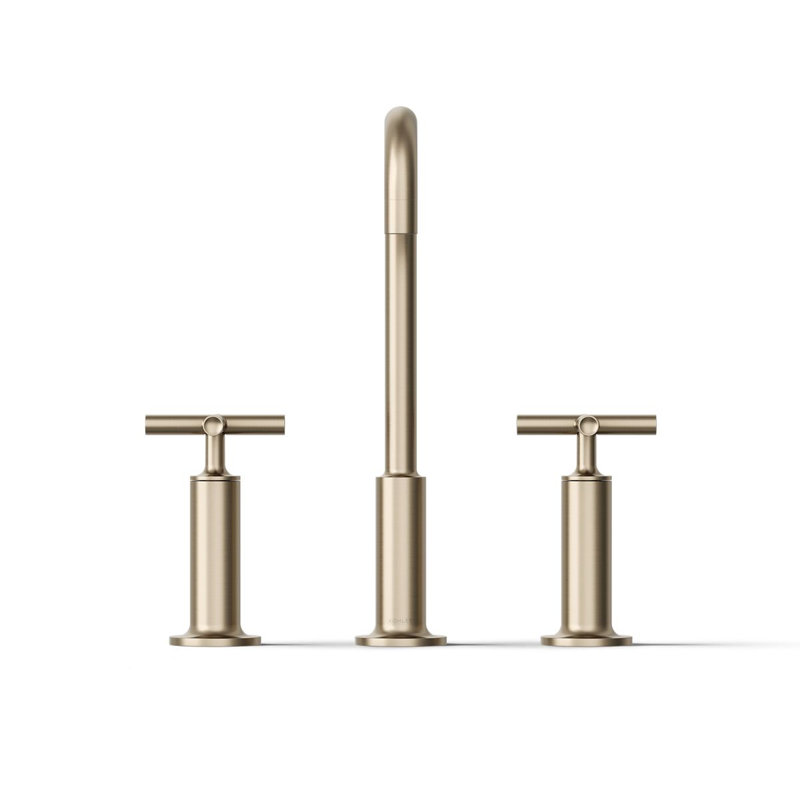 Purist Widespread Bathroom Sink Faucet with High Cross Handles and High Gooseneck Spout, Vibrant Brushed Bronze
