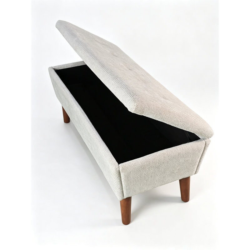 Banc repose-pieds rectangulaire de 42 po en Twill avec pieds en bois, repose-pieds pour le salon et la chambre à coucher