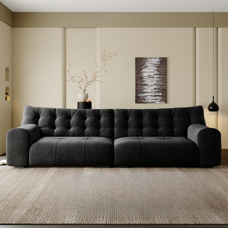 Retro Chenille Straight-layout Black Sofa