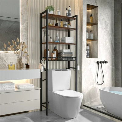 Étagère de rangement au-dessus de la toilette, organisateur de salle de bain en bois à 4 niveaux