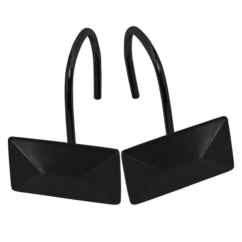 Ensemble de 12 pièces - Anneaux de rideaux de douche rectangulaires robustes en métal antirouille, Noir mat