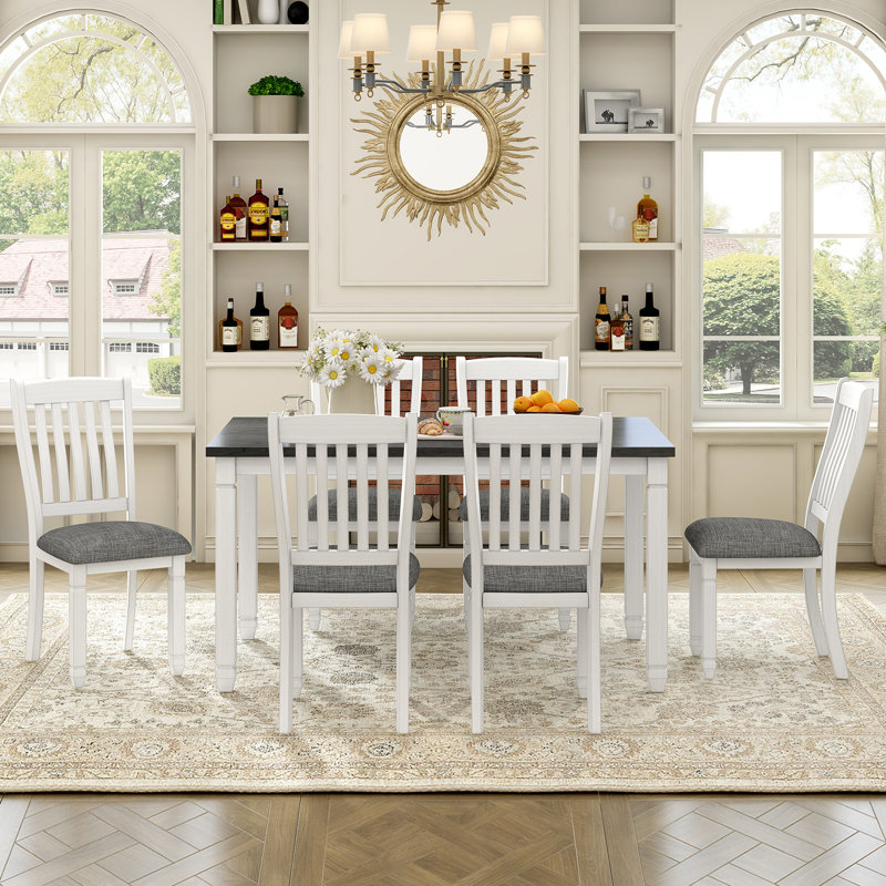 Ensemble de table de salle à manger 7 pièces pour 6 personnes avec chaises rembourrées, ensemble de table de salle à manger en bois avec pieds en forme pour la cuisine et la salle à manger