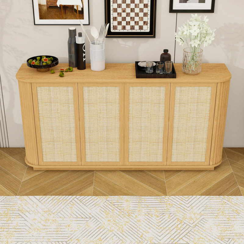 Buffet d'angle arrondi de 64 pouces avec tablettes de rangement et portes