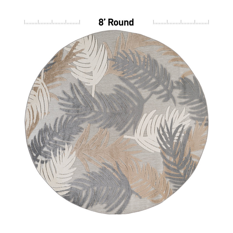 Tapis d'intérieur et d'extérieur à motif floral beige / gris / brun Hernandez, Rond 7 pi 10 po
