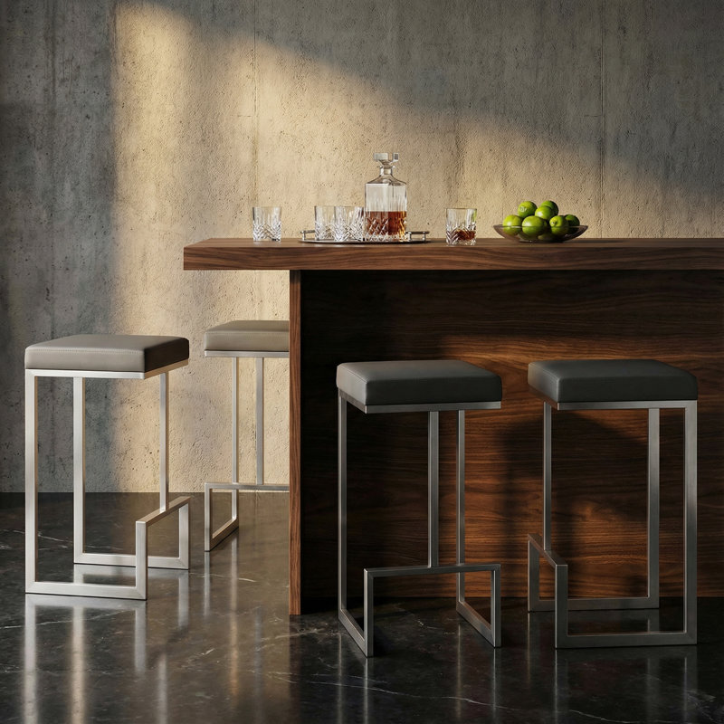 Bybee Upholstered Faux Leather Counter Stool with Stainless Steel Frame