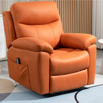 Sudzendf Brown Metal Outdoor Rocking Chair, Padded Cushion Rocker Recliner Chair with Orange Cushions