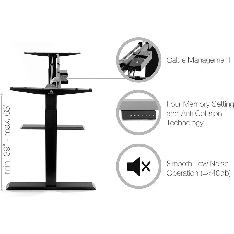TechOrbits Electric Standing Desk Frame - Two Leg Motorized Stand Up Desk Base (Frame Only), Brown/Black