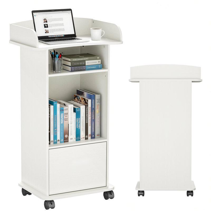 Pupitre portatif à roulettes, lutrin mobile avec rangement, podium roulant pour présentations en église, salle de classe ou bureau