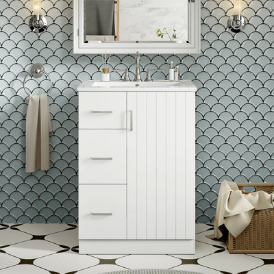 Meuble-lavabo moderne de 24 po avec lavabo, petite armoire de lavabo avec 2 tiroirs et porte à fermeture douce, meuble-lavabo sous-comptoir avec tiroirs