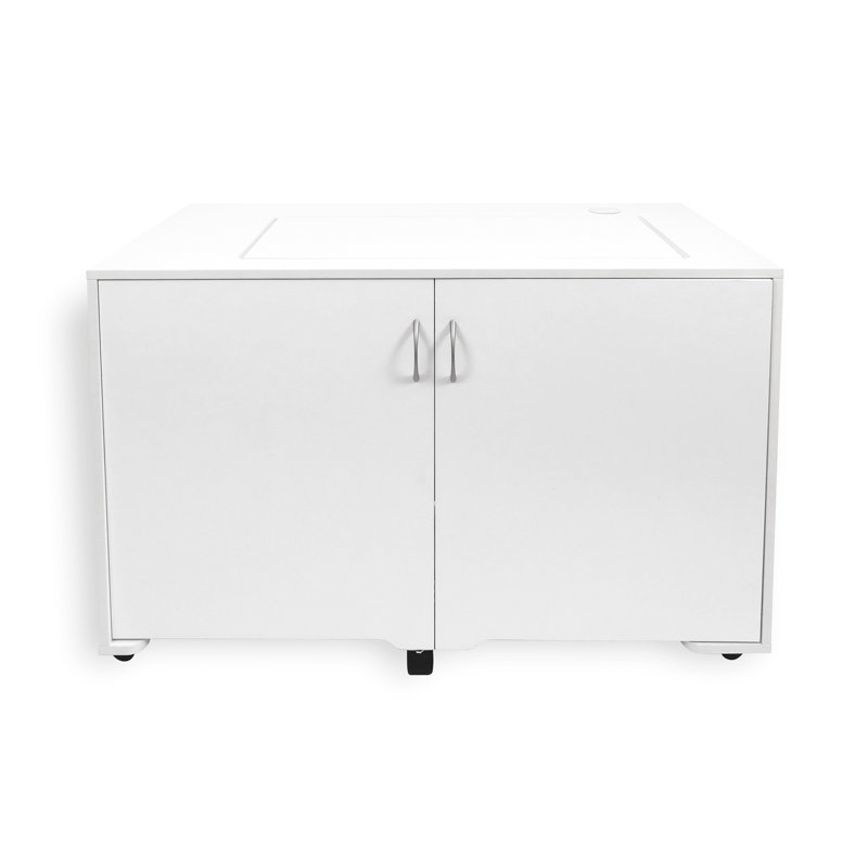 White Melamine Hydraulic Lift Sewing Cabinet with Adjustable Shelves