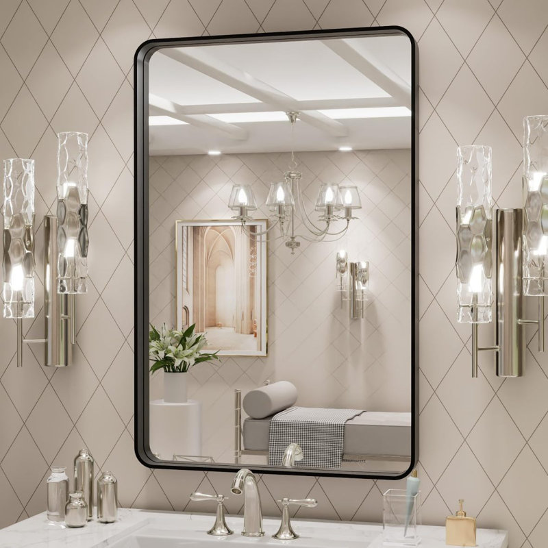 Black Aluminium Frame Bathroom Mirror, 29.93" x 19.93"