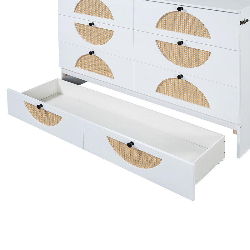 White Queen Murphy Bed with Rattan Drawer and USB Ports