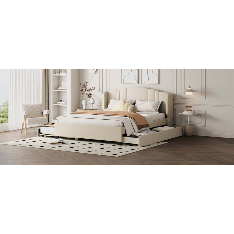 Qiwen Upholstered Platform Bed, Beige