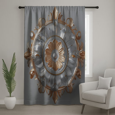 Rideaux de fenêtre or ornement floral, voilages et voilages à motif floral - 1 panneau