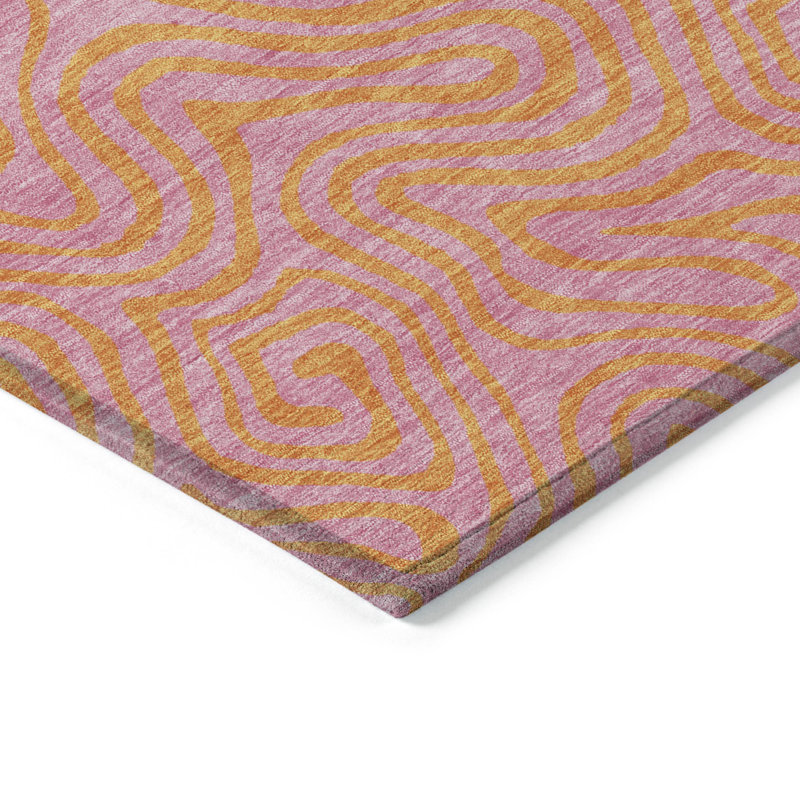 Pink Rectangular Washable Synthetic Flat Woven Rug