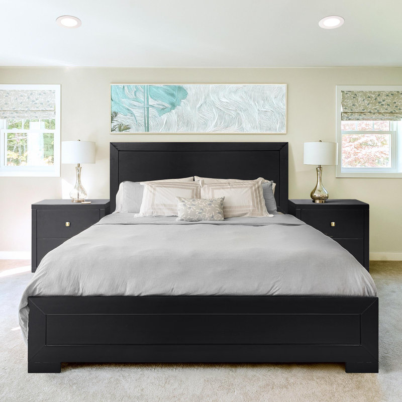 Ensemble de chambre avec lit plateforme 3 pièces Trent, Grand, Noir