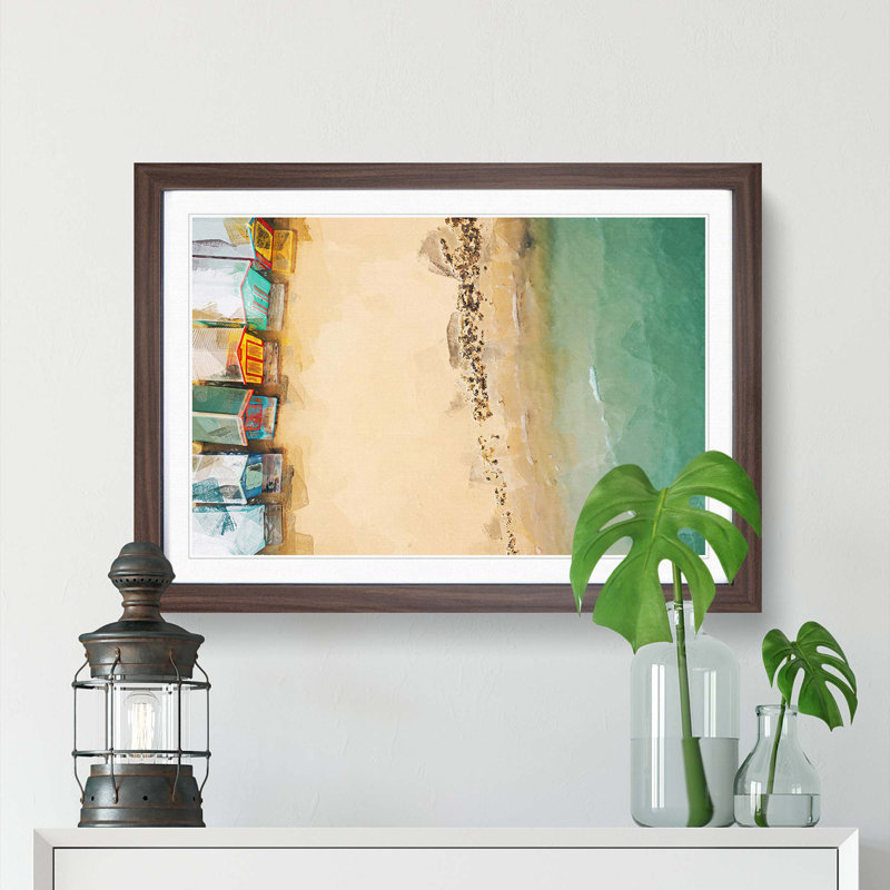 Beach Huts on Brighton Beach in Abstract - Picture Frame Photograph Print, Walnut Framed, 48cm H x 65cm W x 2cm D