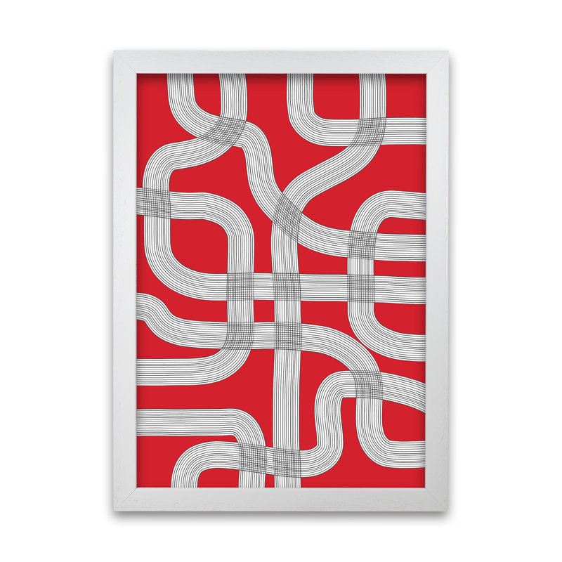 Red Black And White Abstract - Print, White Frame, 84cm H x 59cm W x 3cm D