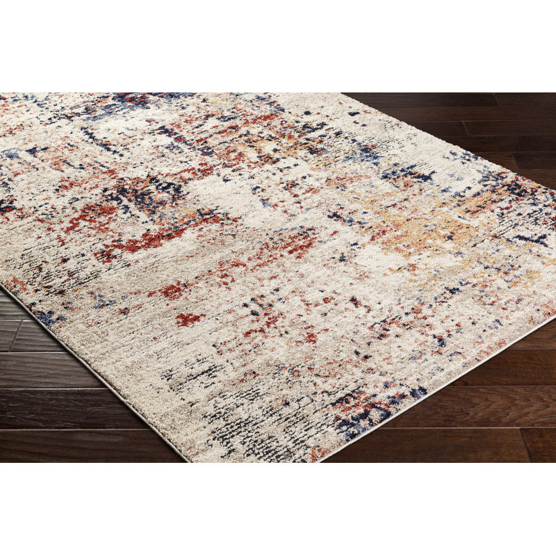 Rectangle Harmoney Abstract Machine Woven Polyester/Polypropylene Area Rug in Navy/Red, Rectangle 5'3" x 7'
