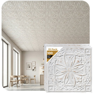 Milan 24'' L x 24'' W Textured PVC Drop-In & Glue Up Ceiling Tile Ceiling Tile