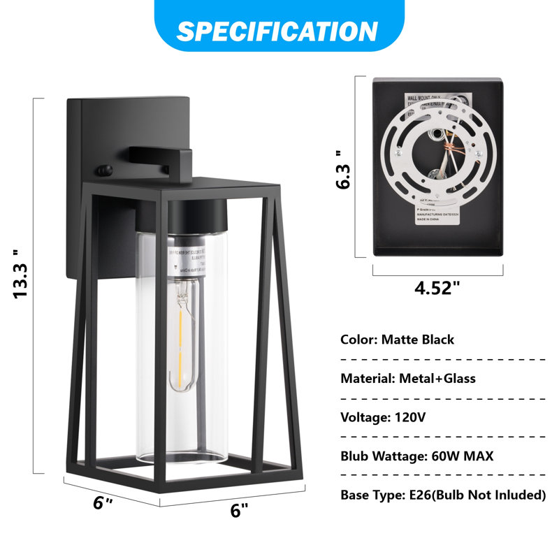 Tamalia Aluminium Wall Light, 14.2" H x 6" W x 5.2" D, Without Sensor