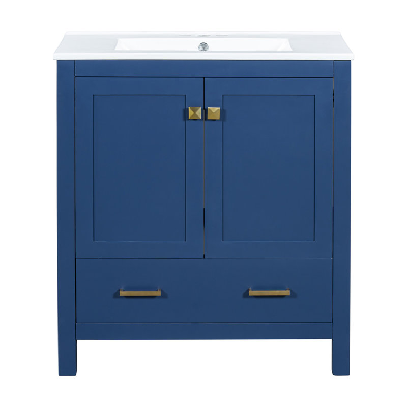 30 Inch Bathroom Vanity With Single Sink, Gold, Blue