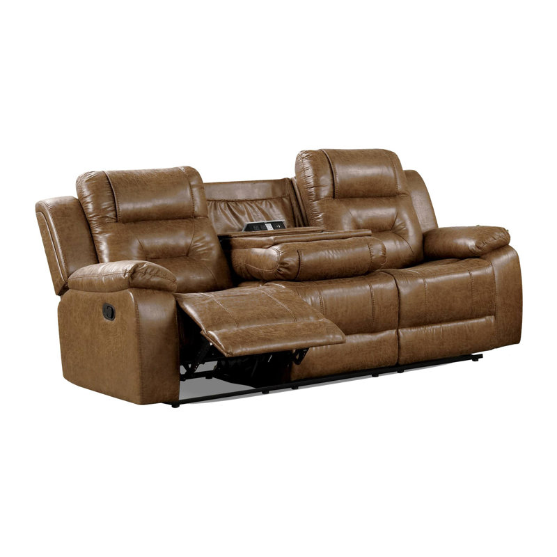 82" W Transitional Sofa, Manual Recline, Brown