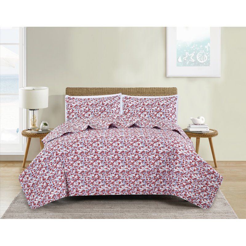 Polyester Satin Floral Quilt, Queen Quilt + 2 Shams